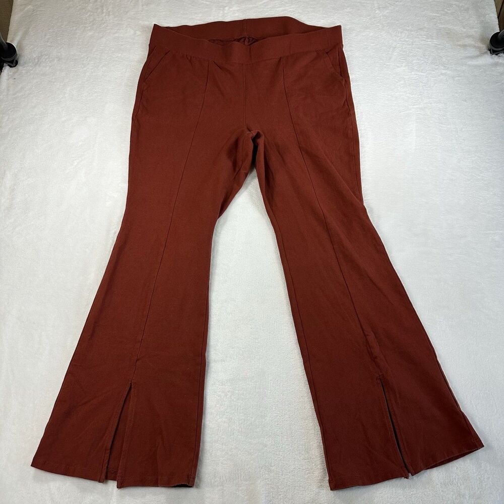 Torrid Women Size 3 Rust Flare Pants Pull On Stretch Knit Slit Hem Plus Size